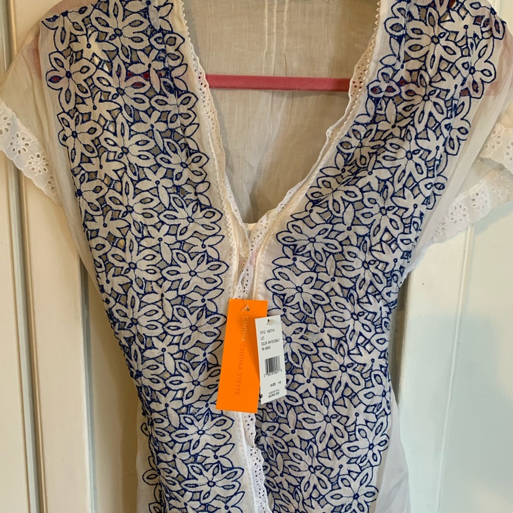 Blue and white button lace shirt NWT
